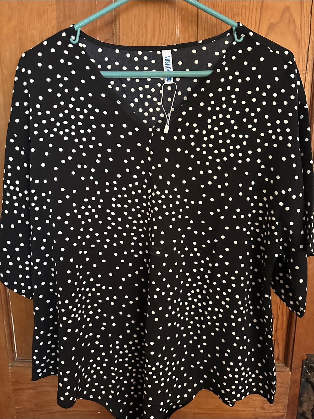 Black & White Polka Dot V-Neck Women's Top tie front